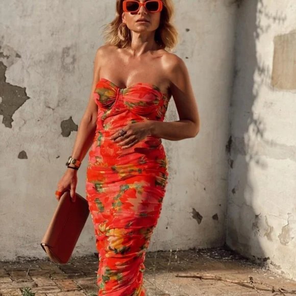 ZARA Tulle Corset Floral Dress - Picture 3 of 5